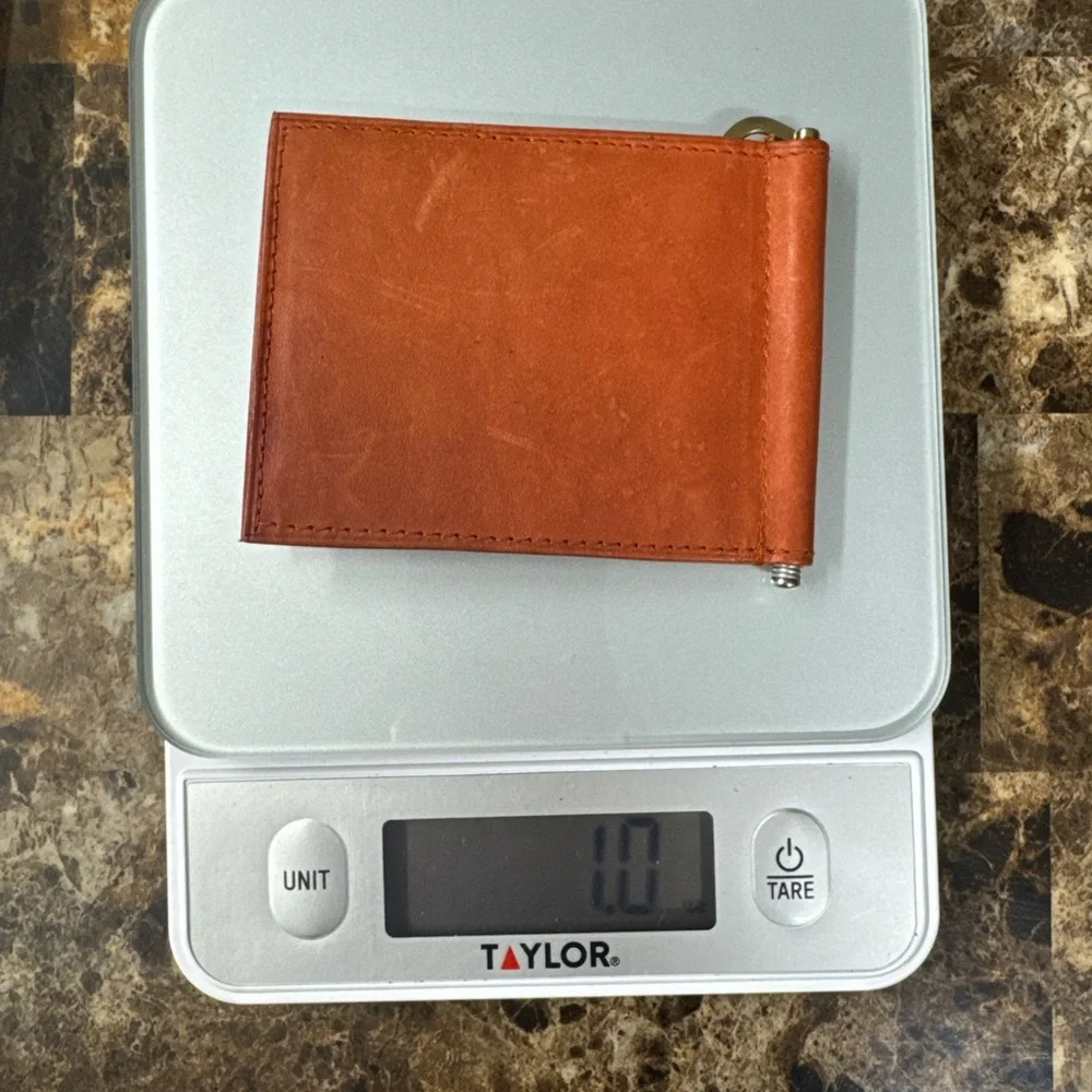 Vintage Brown Genuine Leather Bifold Money Clip Wallet - Brass Spring Clip